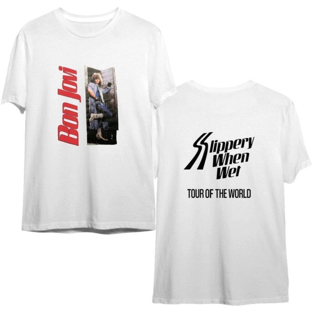 Bon Jovi T Shirt 80S Slippery When Wet World Tour Concert 2 Sided Graphic 73